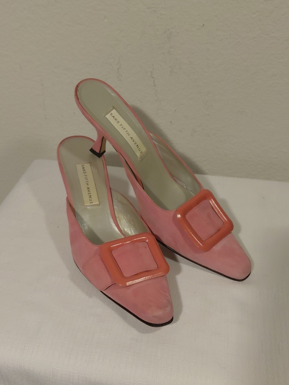 Pink Suede Slingback Pumps with Buckle
